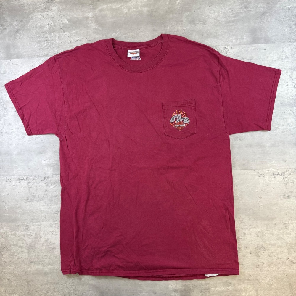 Harley-Davidson Bossier City LA Pocket T-Shirt Maroon Mens XL Hanes Beefy-T